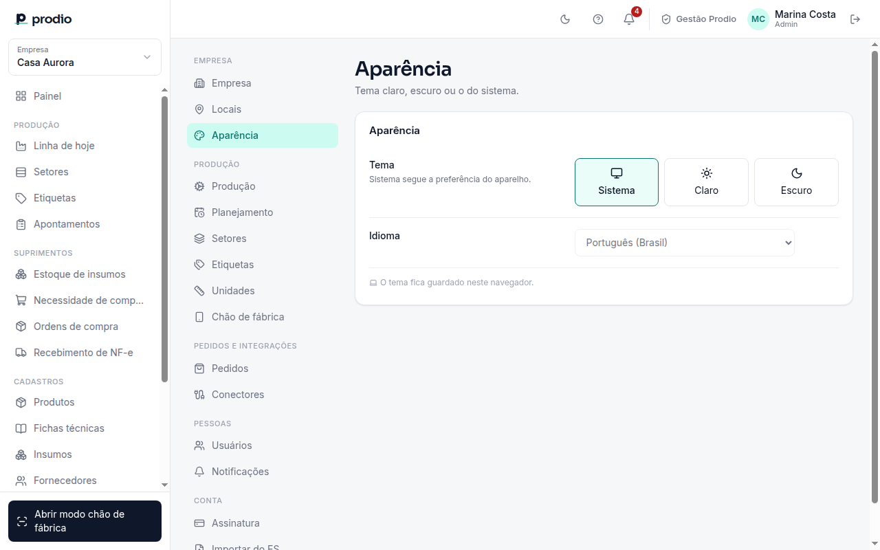 Configurações › Aparência