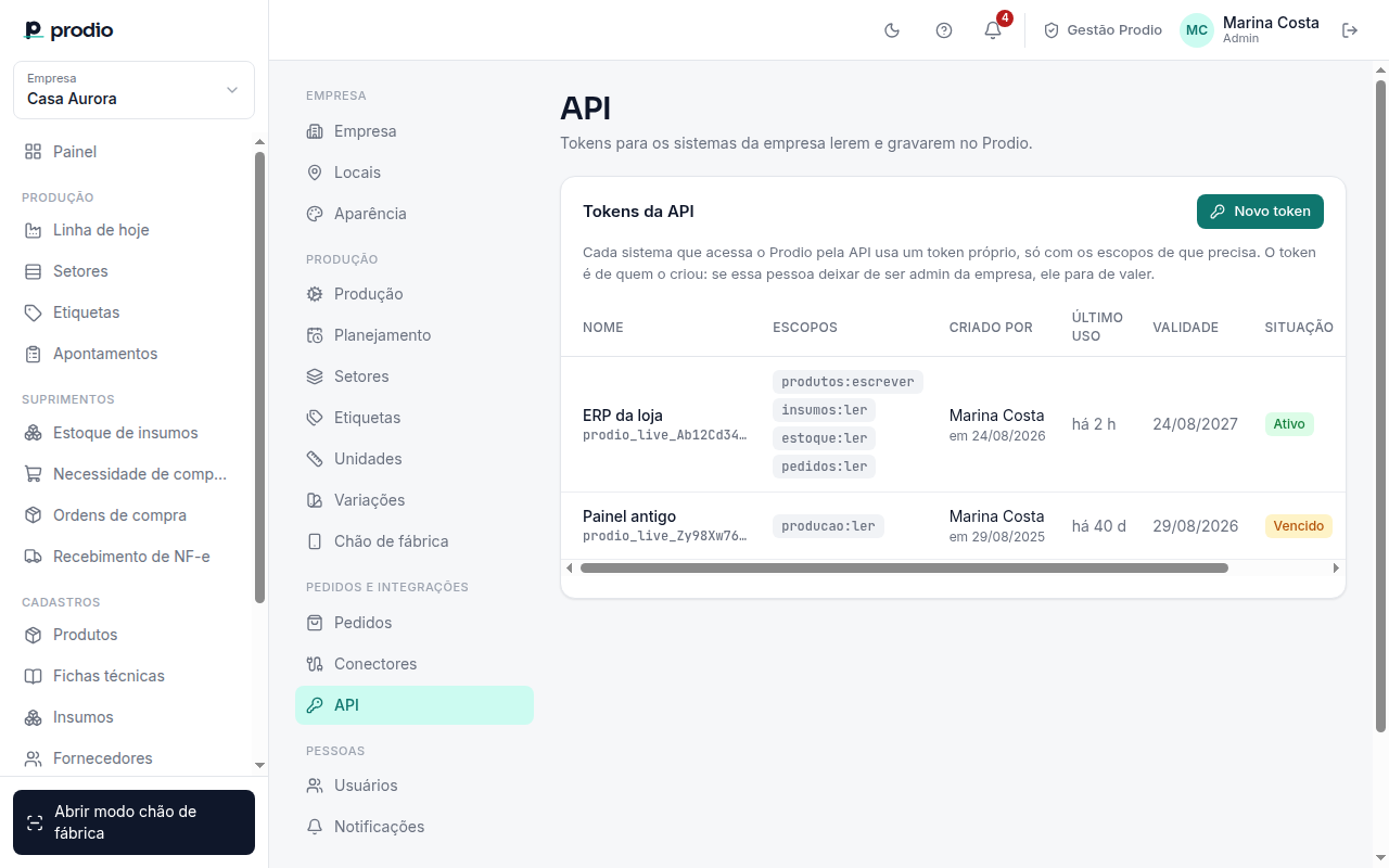 Configurações › API
