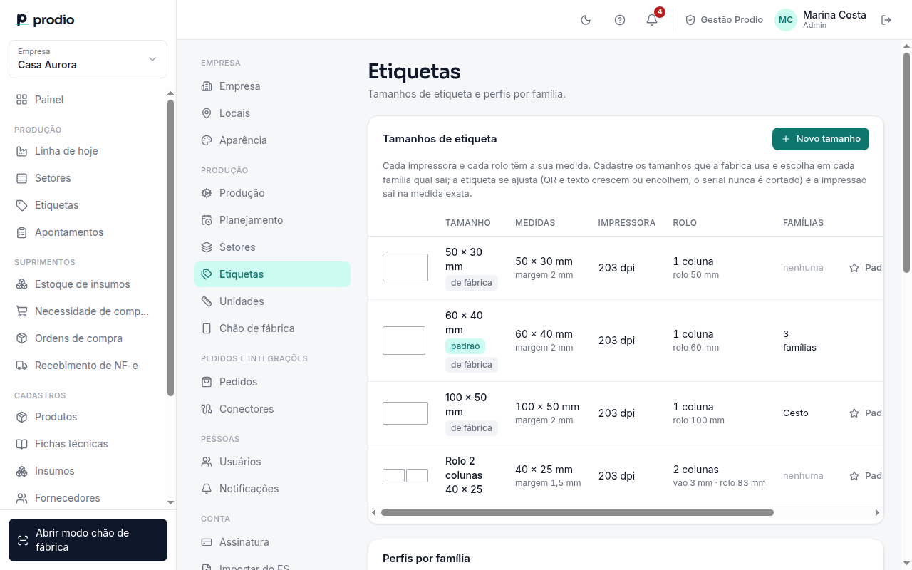 Configurações › Etiquetas