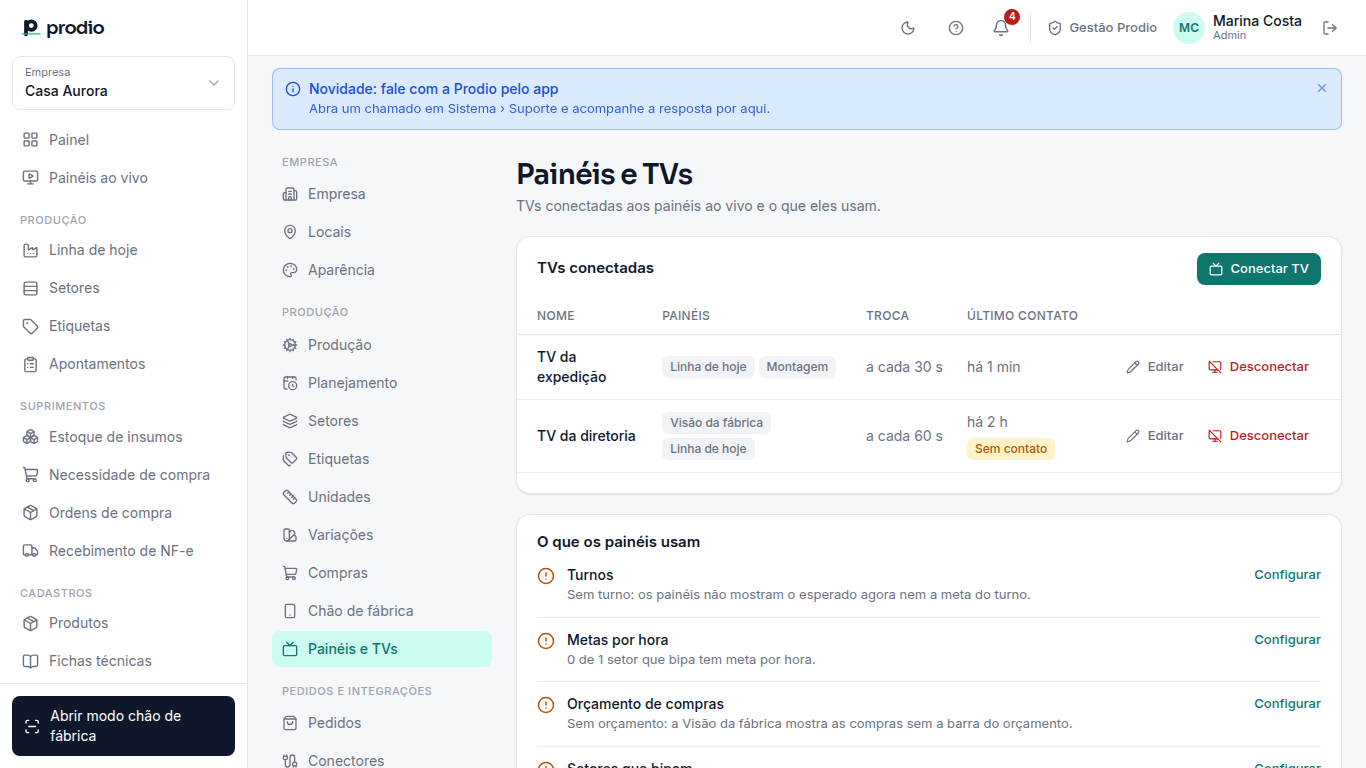 Configurações › Painéis e TVs