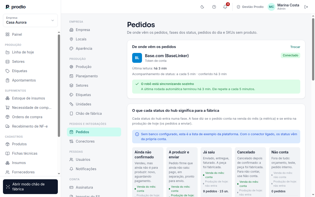 Configurações › Pedidos